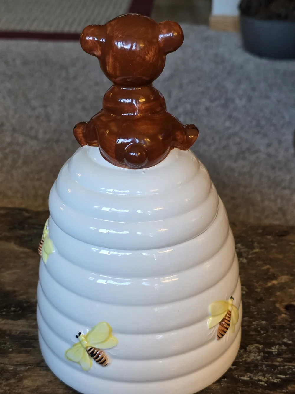 Giftcraft Anthropomorphic Ceramic Bear-Top Beehive Cookie Jar - White and Brown